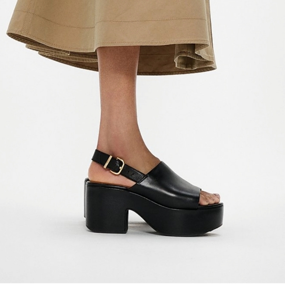 FitFlop Pilar Leather Slingback-Strap Platform Sandals NWT in Box Black Size 8